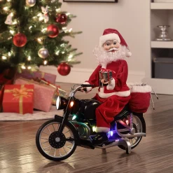 Hot Mr. Christmas 20" Animated Motorcycling Santa - White