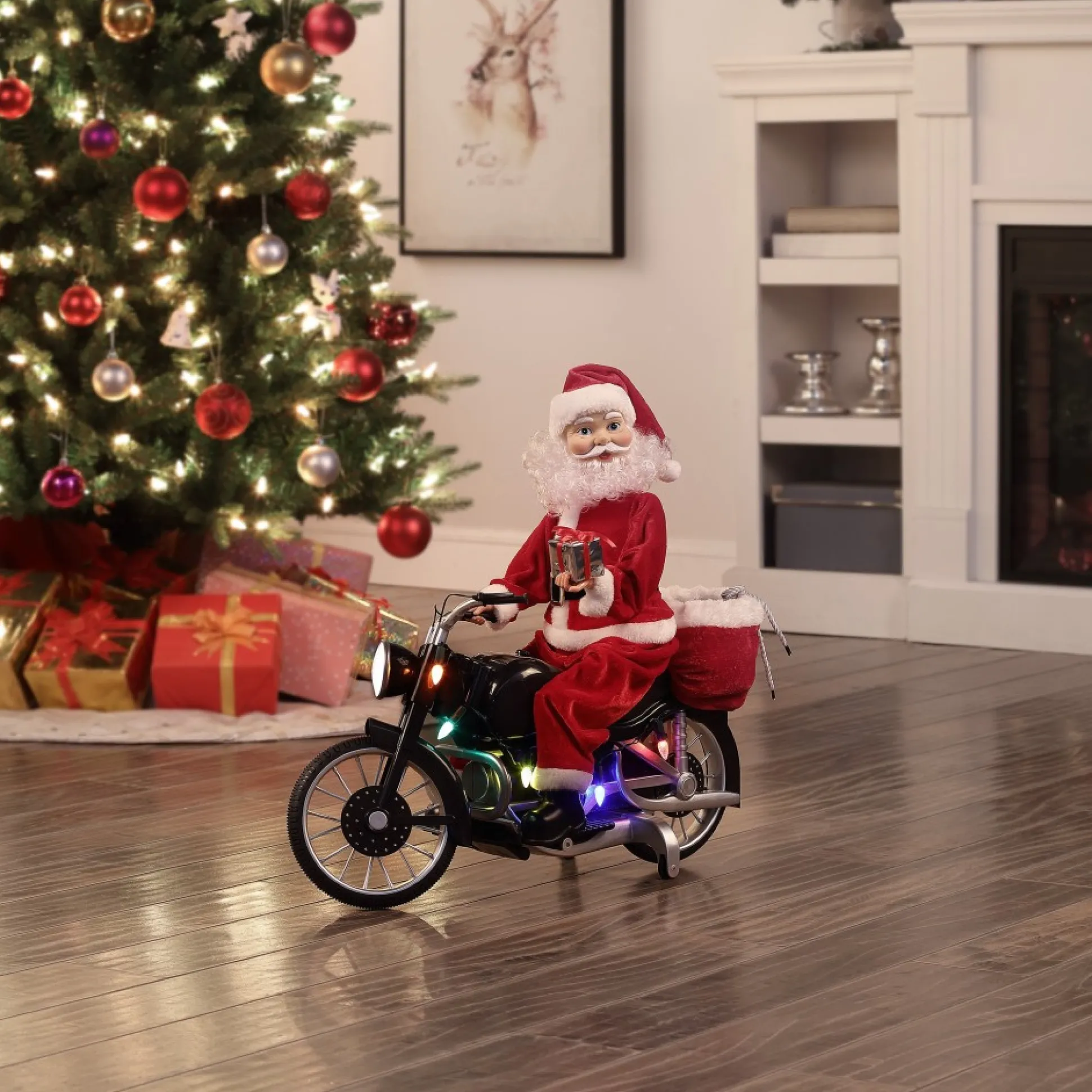 Hot Mr. Christmas 20" Animated Motorcycling Santa - White