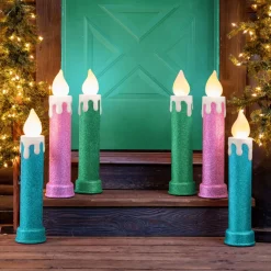 Store Mr. Christmas 24" Glitter Blow Mold Candle - Set Of 2 Pink