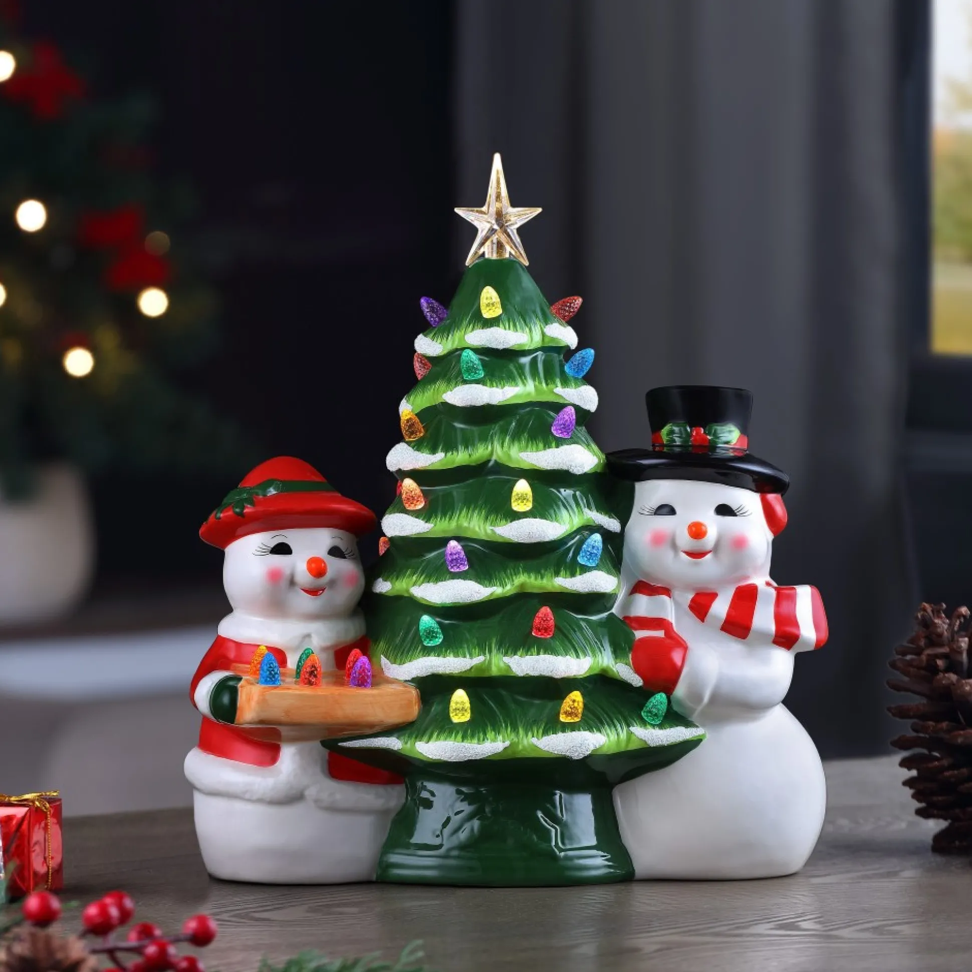 Cheap Mr. Christmas 12" Mr & Mrs Snowman Nostalgic Ceramic Tree