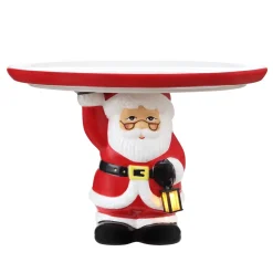 New Mr. Christmas 10" Nostalgic Ceramic Cake Plate - White Santa