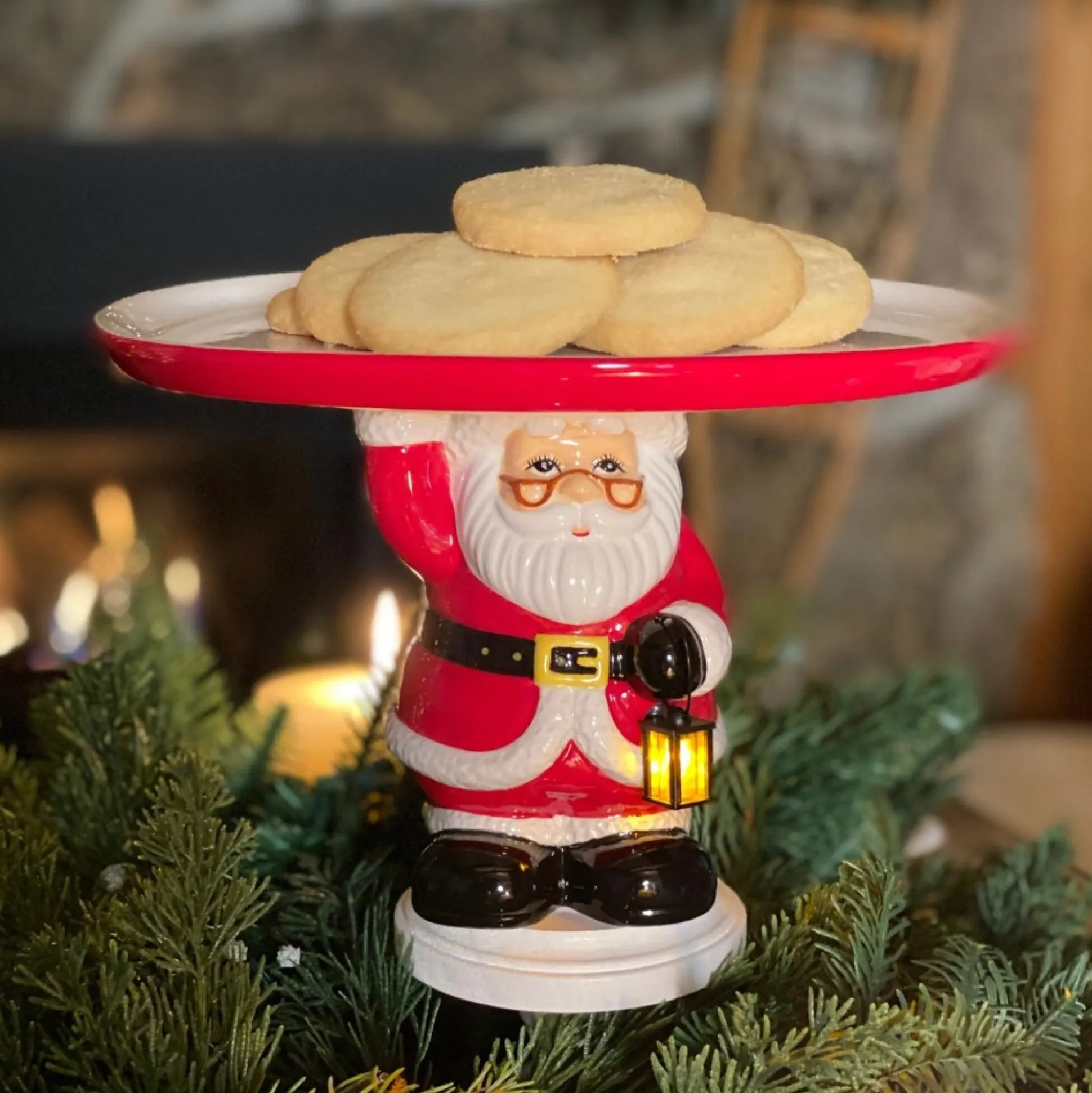 New Mr. Christmas 10" Nostalgic Ceramic Cake Plate - White Santa