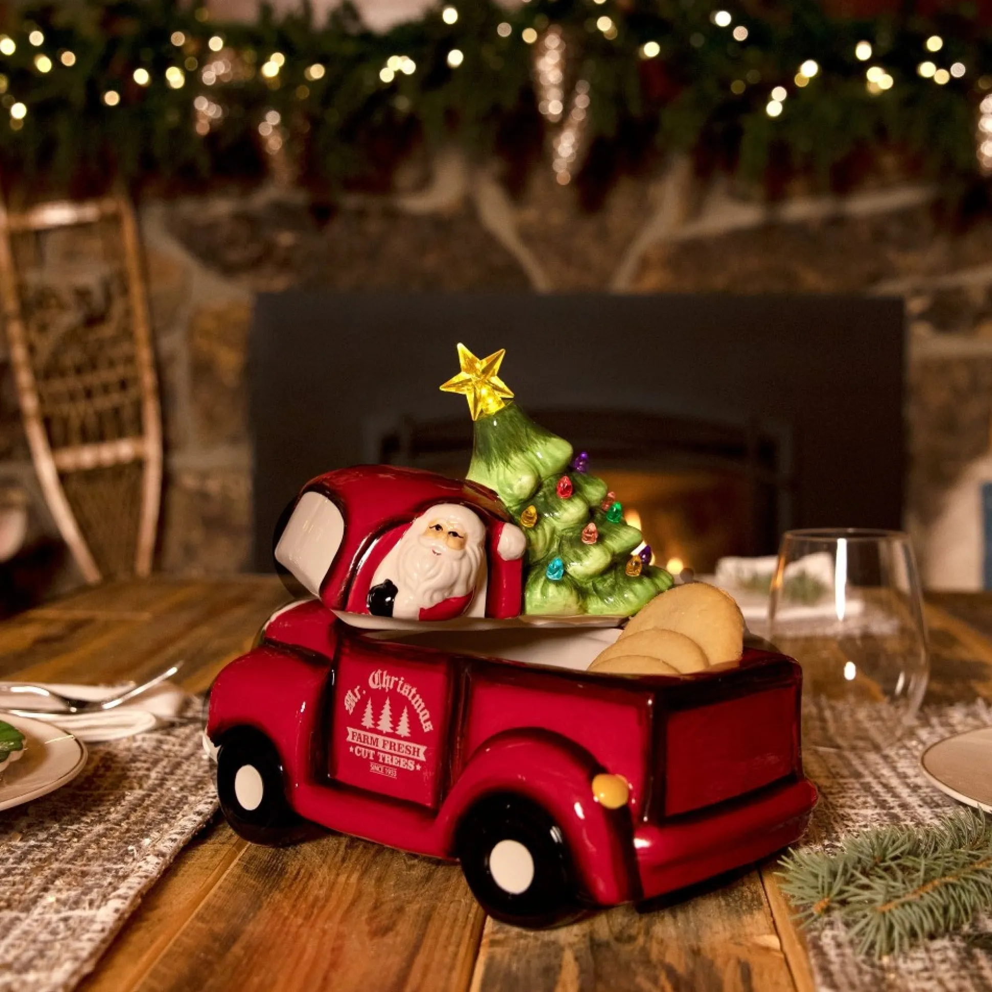 New Mr. Christmas 10.5" Nostalgic Ceramic Lit Truck Cookie Jar