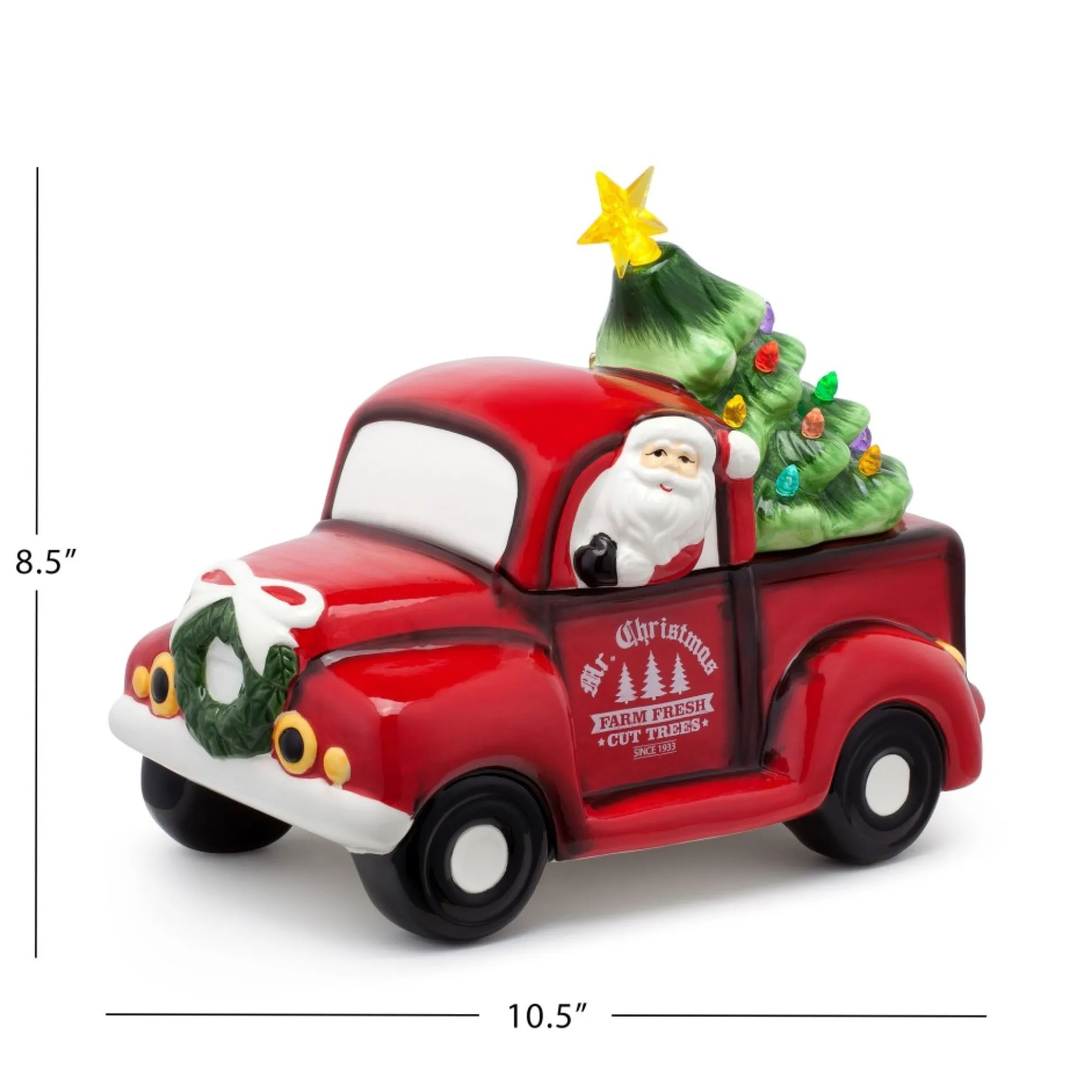 New Mr. Christmas 10.5" Nostalgic Ceramic Lit Truck Cookie Jar