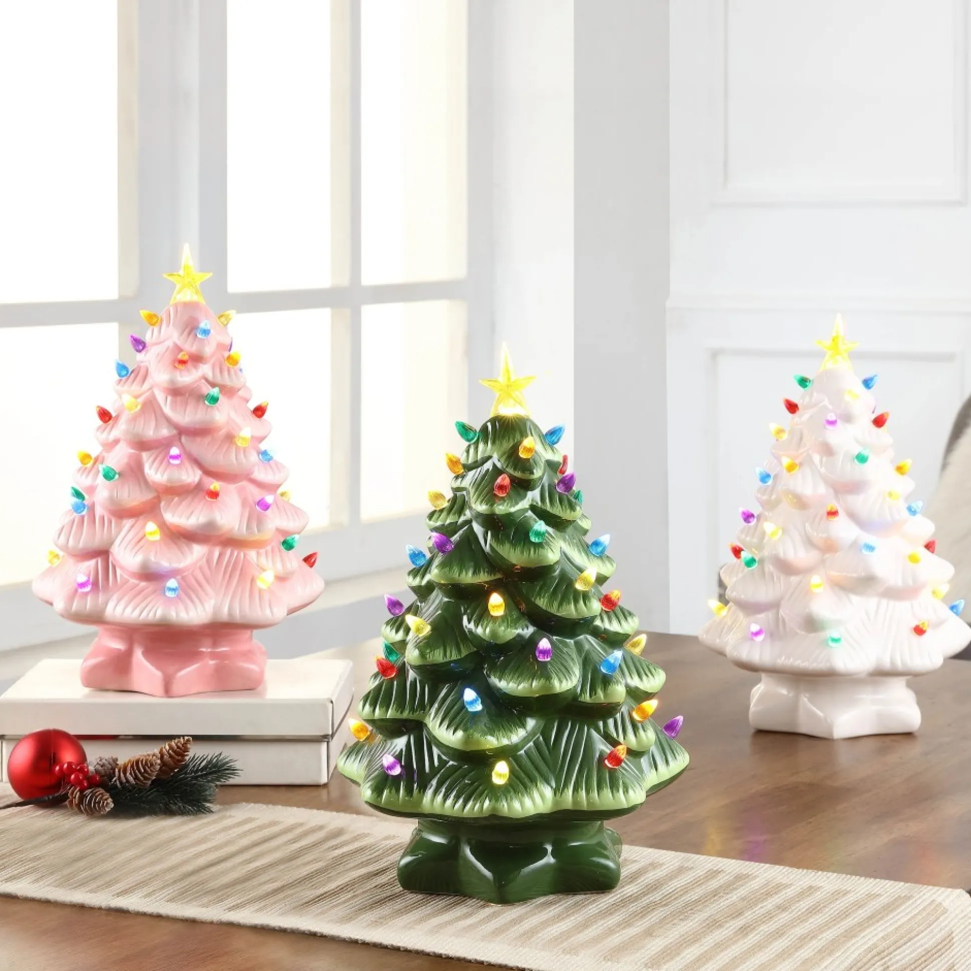 Fashion Mr. Christmas 14" Nostalgic Ceramic Tree - Pink
