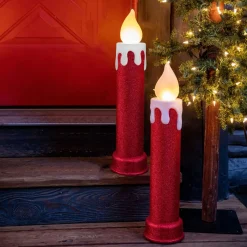 Best Sale Mr. Christmas 24" Set Of 2 Blow Mold Candles - Red