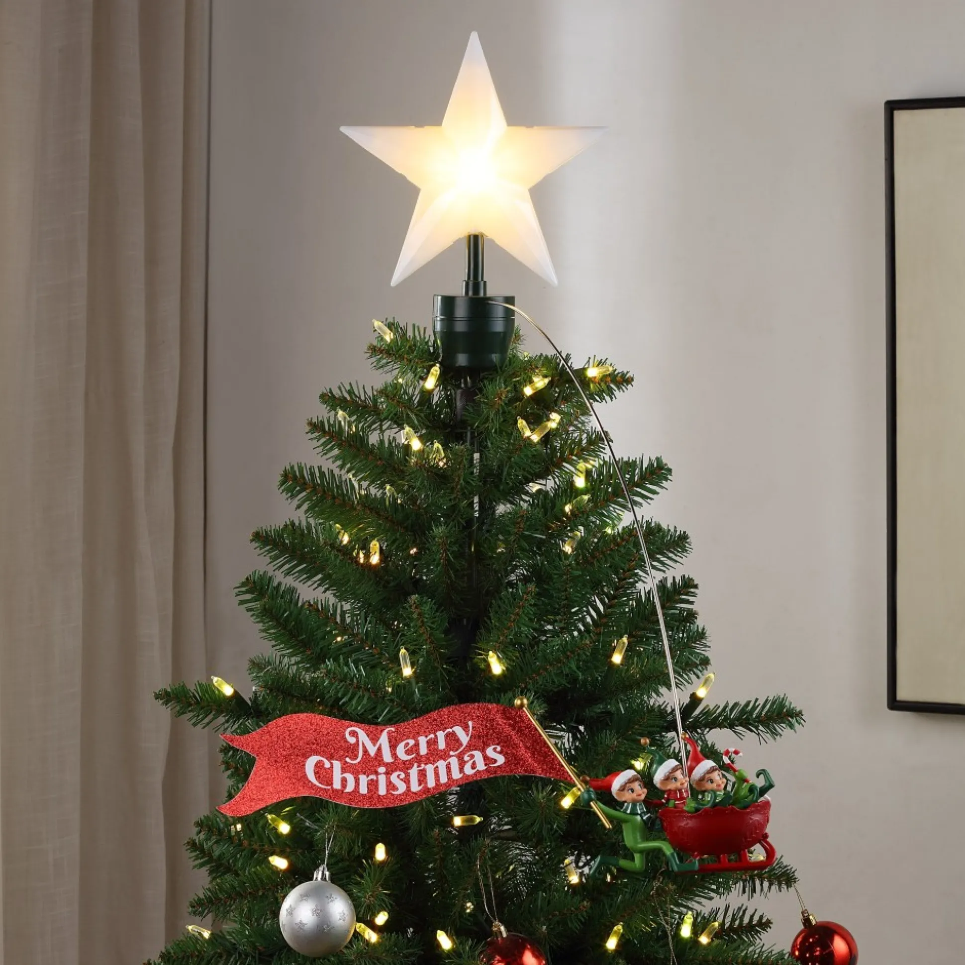 Cheap Mr. Christmas Animated Elves Sleigh Tree Topper With Banner