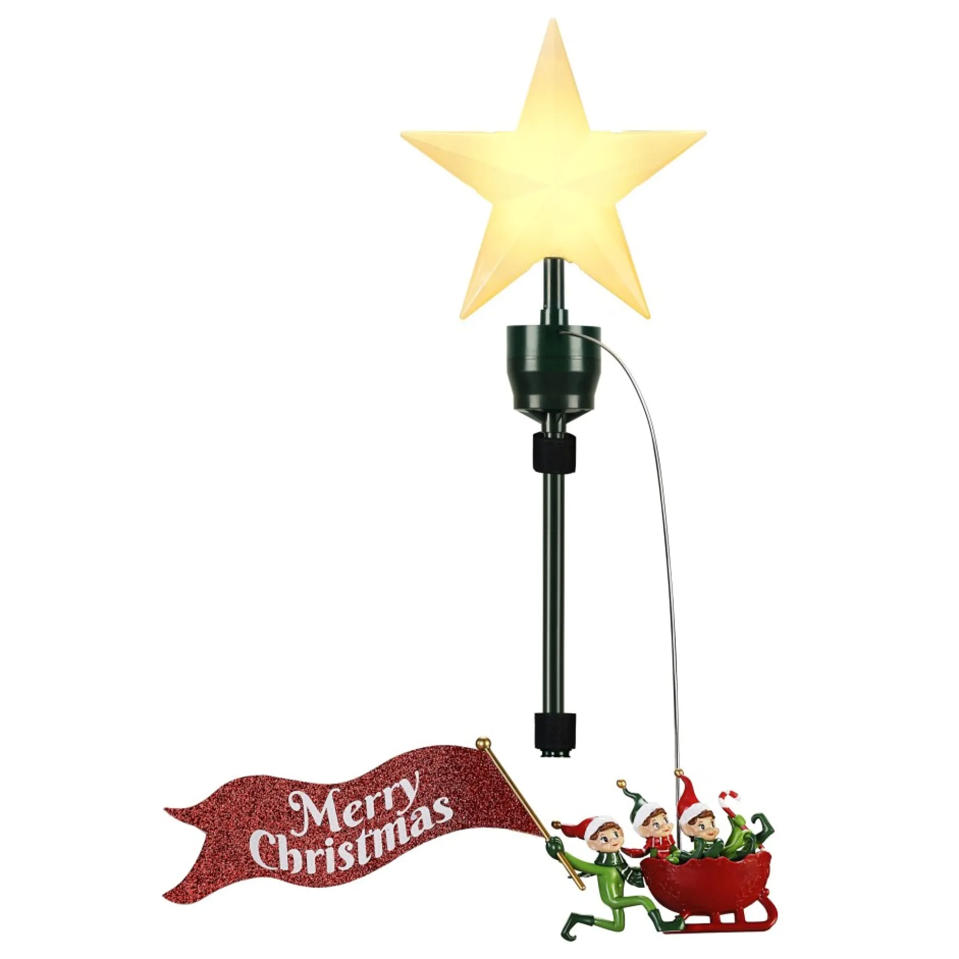 Cheap Mr. Christmas Animated Elves Sleigh Tree Topper With Banner