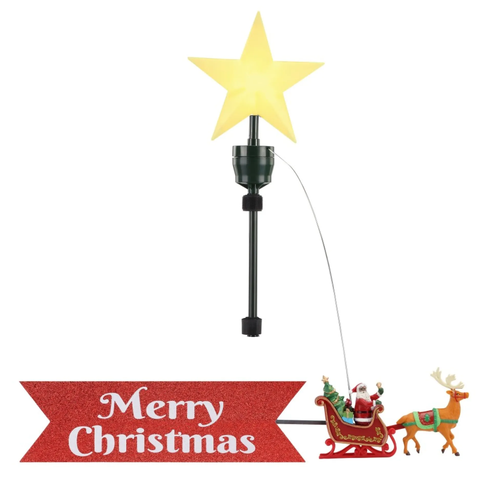 Fashion Mr. Christmas Animated Sleigh Tree Topper With Banner - Black Santa