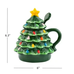 Clearance Mr. Christmas Nostalgic Ceramic Tree Lidded Mug With Spoon - Green