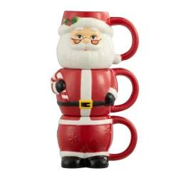 Best Sale Mr. Christmas 12Oz Set Of 3 Ceramic Stacking Mugs - Santa