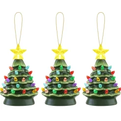 Flash Sale Mr. Christmas Set Of 3 Nostalgic Ceramic Tree Ornaments - Green