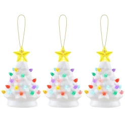Outlet Mr. Christmas Set Of 3 Nostalgic Ceramic Tree Ornaments - White