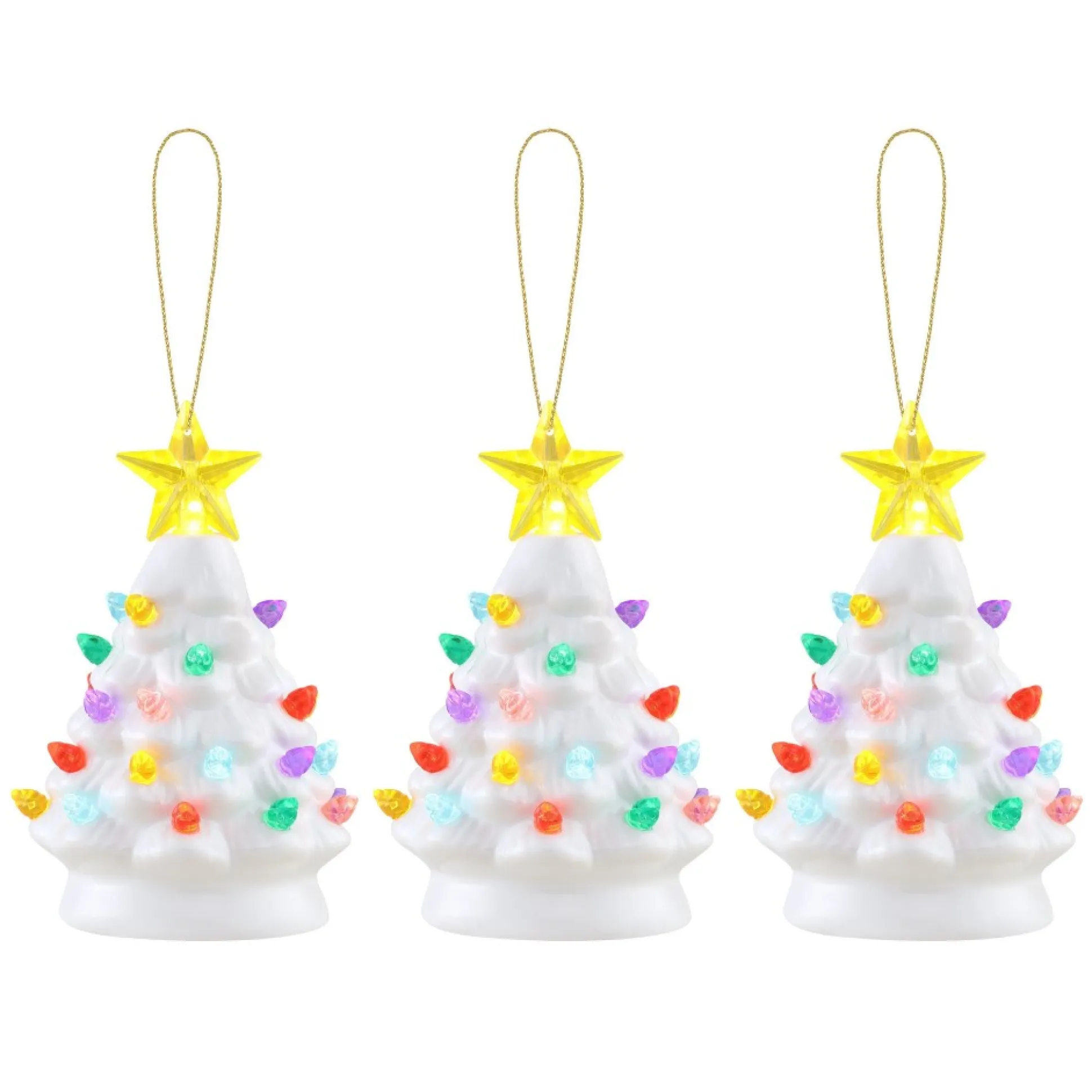 Outlet Mr. Christmas Set Of 3 Nostalgic Ceramic Tree Ornaments - White